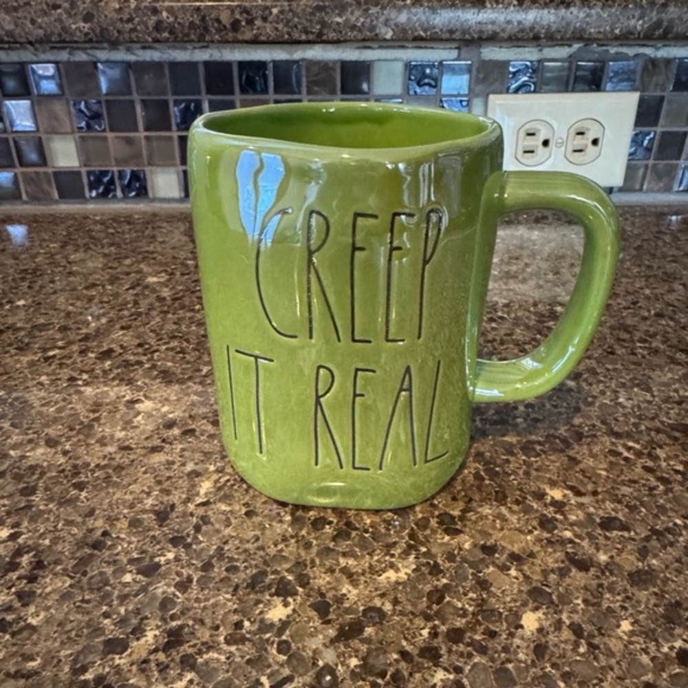 Rae Dunn CREEP IT REAL Iridescent Green Halloween Mug Artisan Collection
